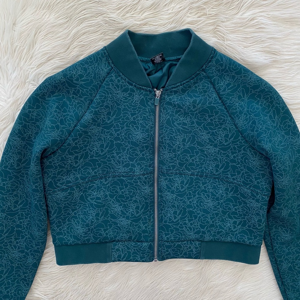 Balance Athletica Vitality Green Deep Sea Zip Front Cropped Bomber Flight Jacket - Picture 3 of 15